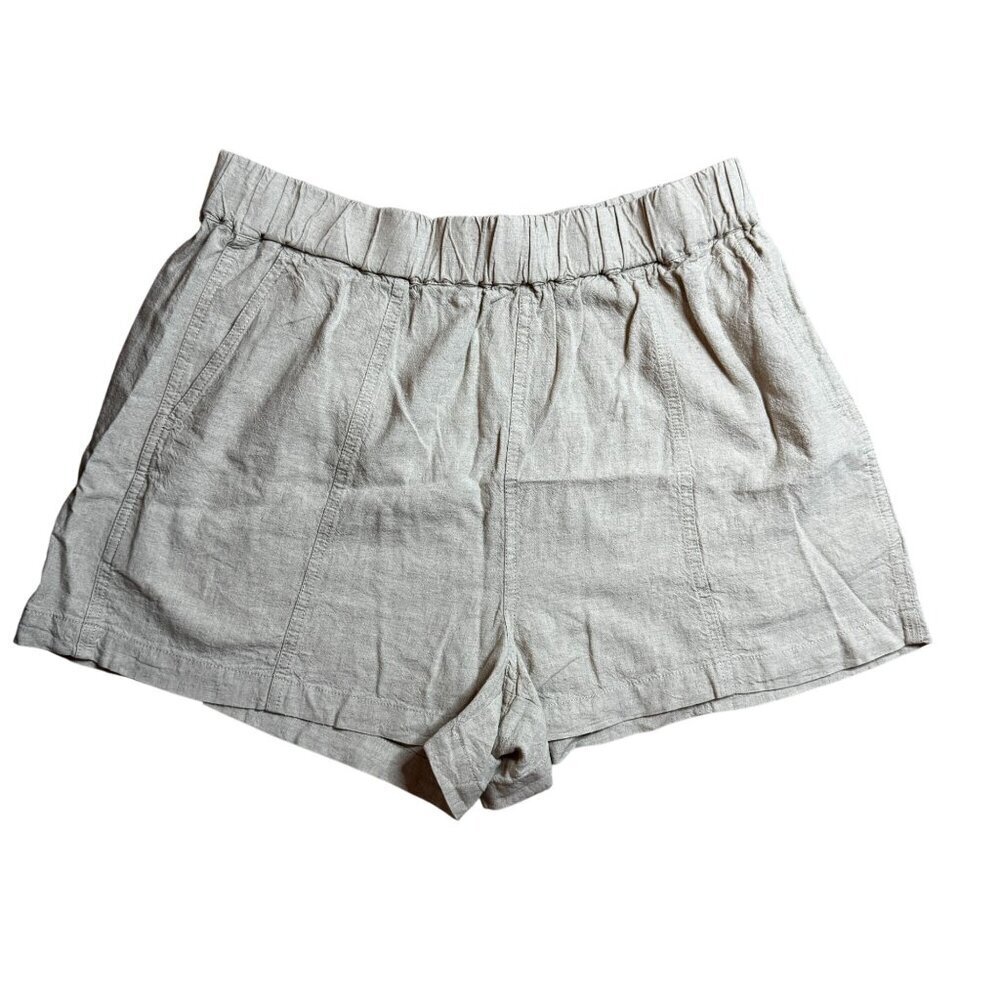 Madewell Womens Pull On Linen-Blend Elastic Waist Shorts Pockets Beige Large NWT